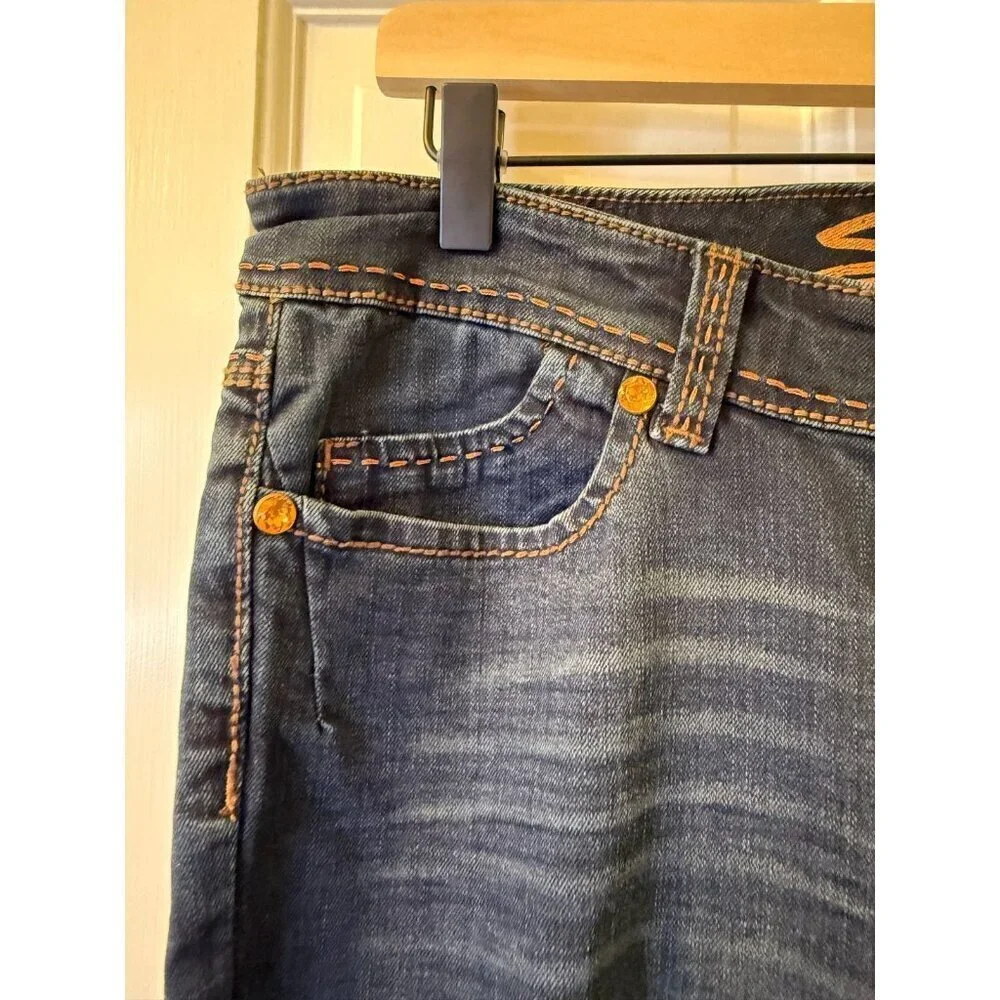 Seven7 Dark Wash Womens Bootcut Jeans with Orange Jewel Accents NWT - Size 12